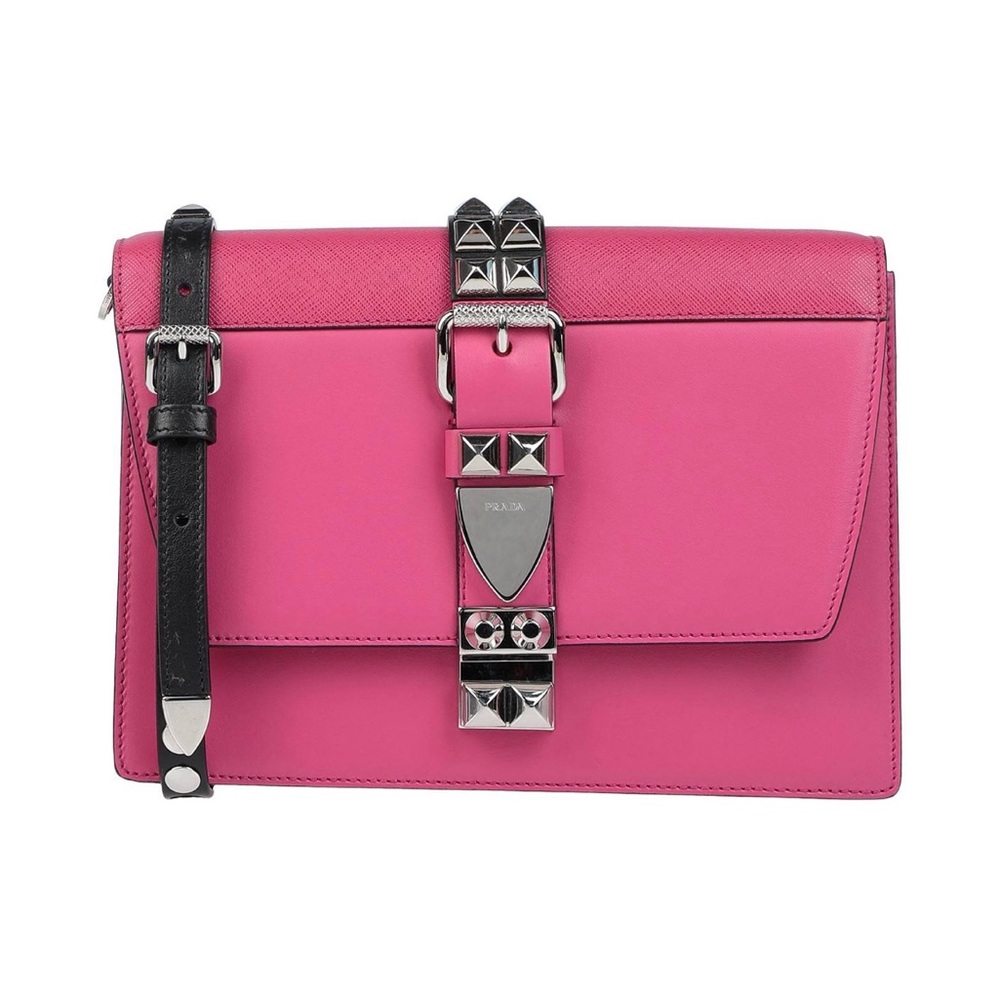 Prada Pink Leather Shoulder Bag with Studded Buckle